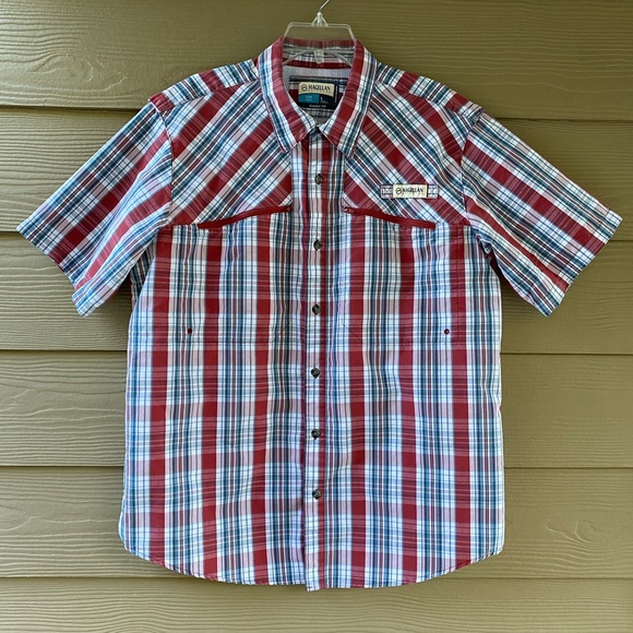 Magellan Outdoors Men's Fish Gear Classic Fit Cotton Blend Madras Vented Size L - Picture 1 of 12